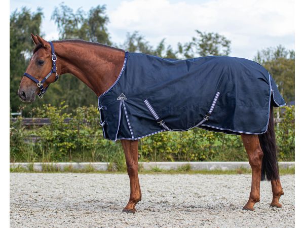 Regendeken nodig gram blauw/navy in de aanbieding. | Goedkopepaardendekens.nl