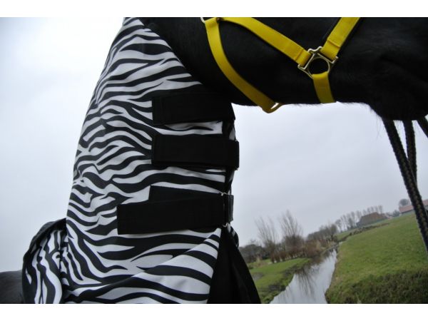 Regendeken de luxe 0 gram paardendeken met Zebra print en fleecevoering