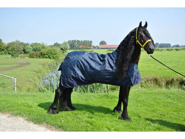 Buitendeken 400 gram blauw gehokte paardendeken