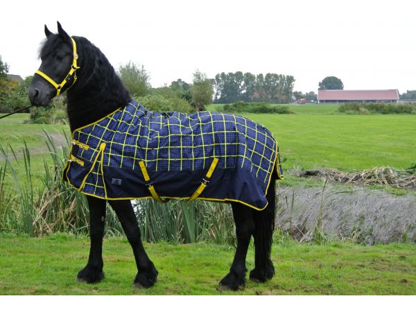 Buitendeken 300 gram Navy/geel paardendeken