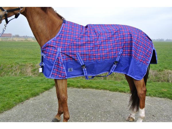 Regendeken de luxe 0 gram  paardendeken met fleecevoering Kobaltblauw ruit 