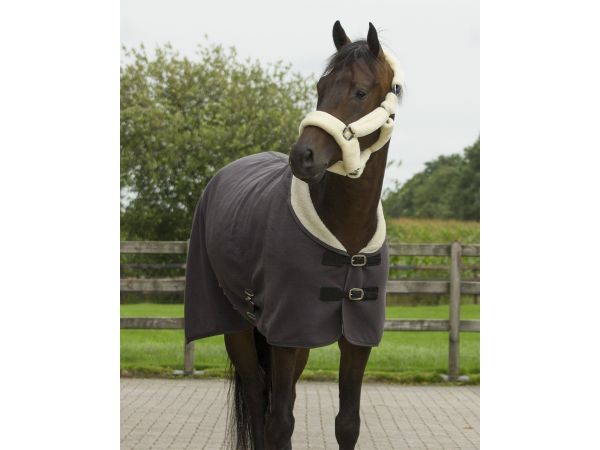 Alaska teddyfleece grijs/creme paardendeken 