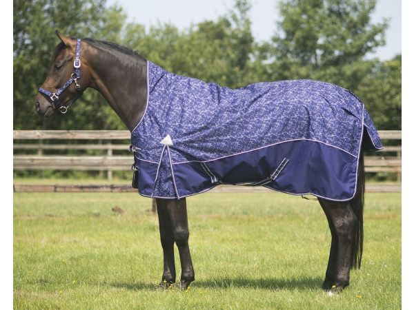 Regendeken luxe 0 gram met fleecevoering met halve hals Lightning paardendeken