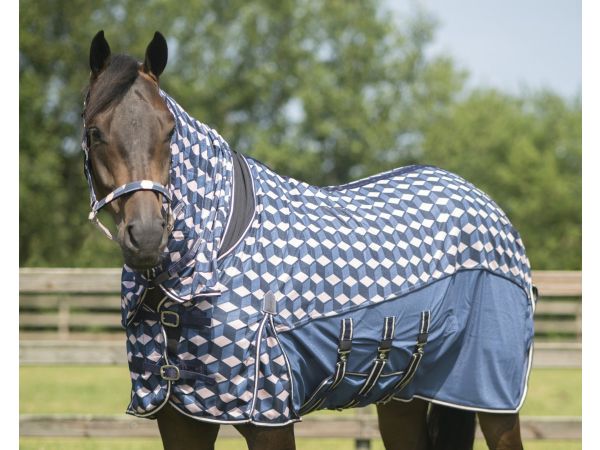 Vliegendeken comfort met vaste nek hexagon QHP paardendeken