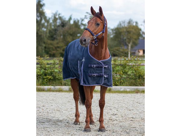 Regendeken luxe 0gram met fleecevoering Navie blauw paardendeken 