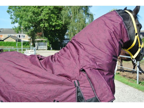 Regendeken luxe vaste hals 300gram zwart/wine red Buitendeken